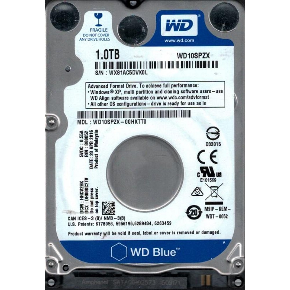 Накопитель HDD 2.5" SATA 1.0TB WD Blue 5400rpm 128MB (WD10SPZX)