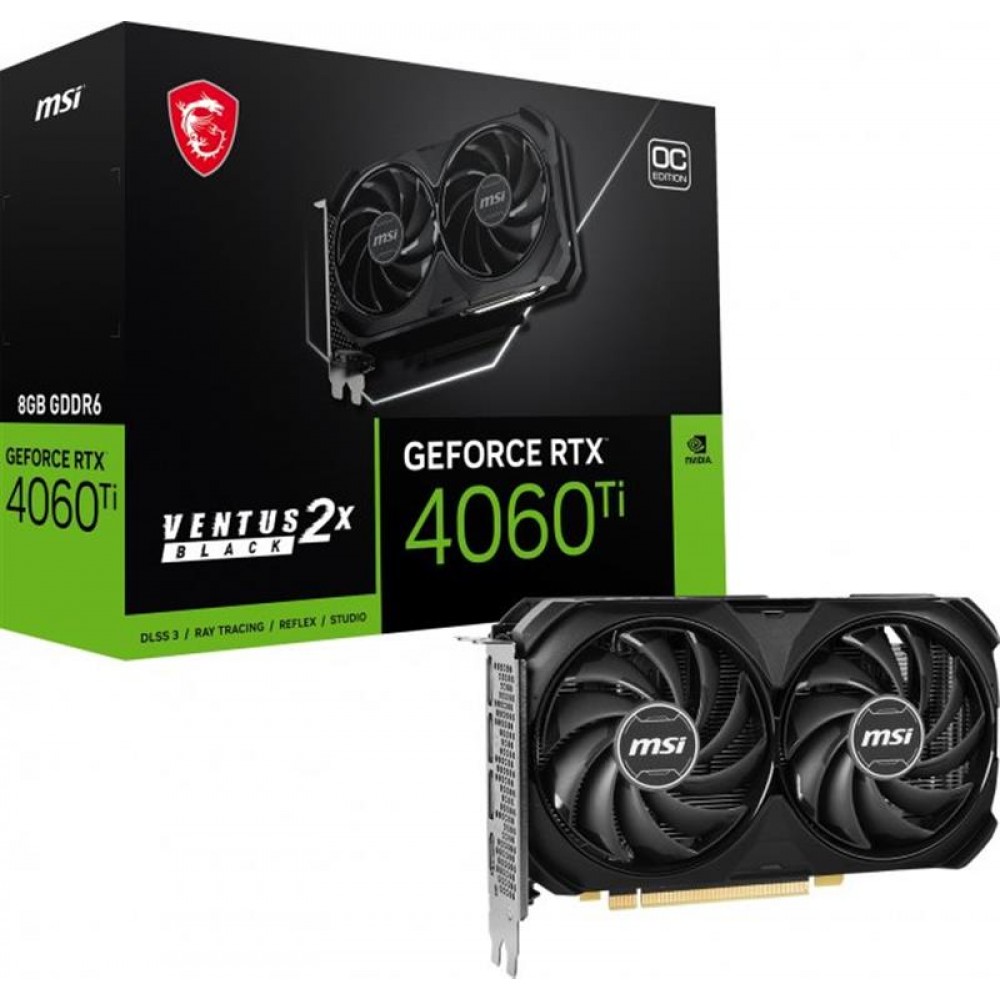 Видеокарта GF RTX 4060 Ti 8GB GDDR6 Ventus 2X Black OC MSI (GeForce RTX 4060 Ti VENTUS 2X BLACK 8G OC)