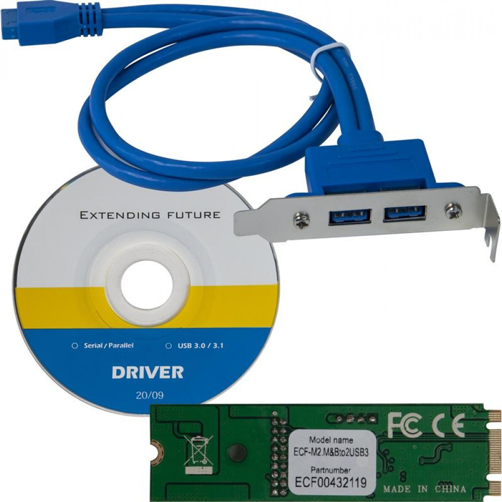 Плата расширения Frime (ECF-M2.M&Bto2USB3) M2-2xUSB3.0, NEC720201