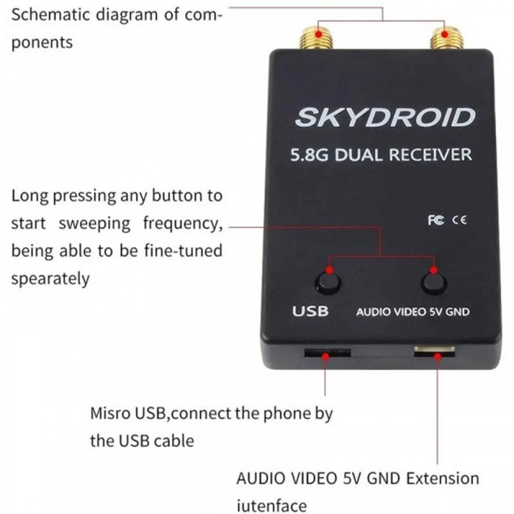 Приемник FPV радиосигнала Skydroid 5.8G для Android Dual Black (1005005930052108DB)