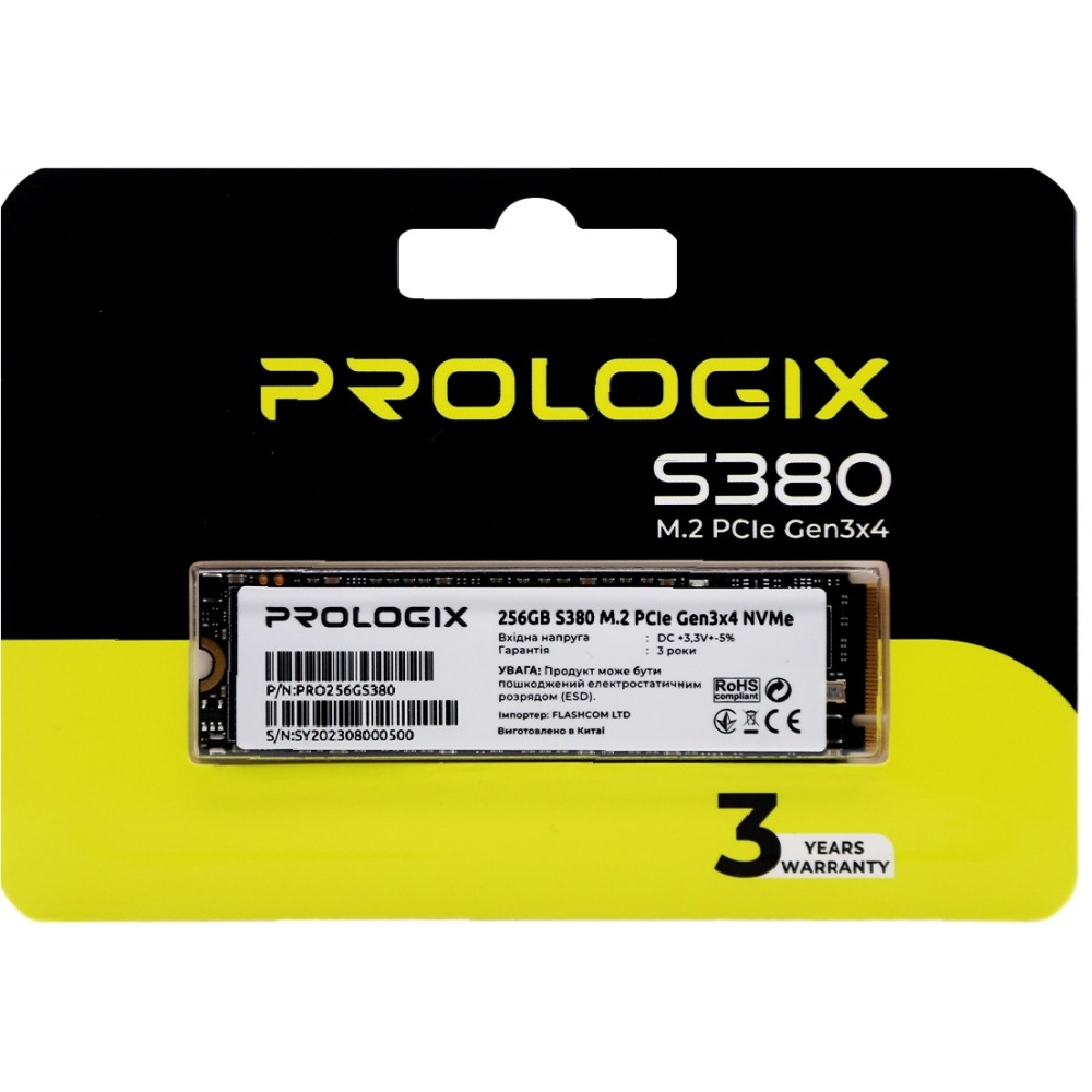 Накопитель SSD 256GB Prologix S380 M.2 2280 PCIe 3.0 x4 NVMe TLC (PRO256GS380)