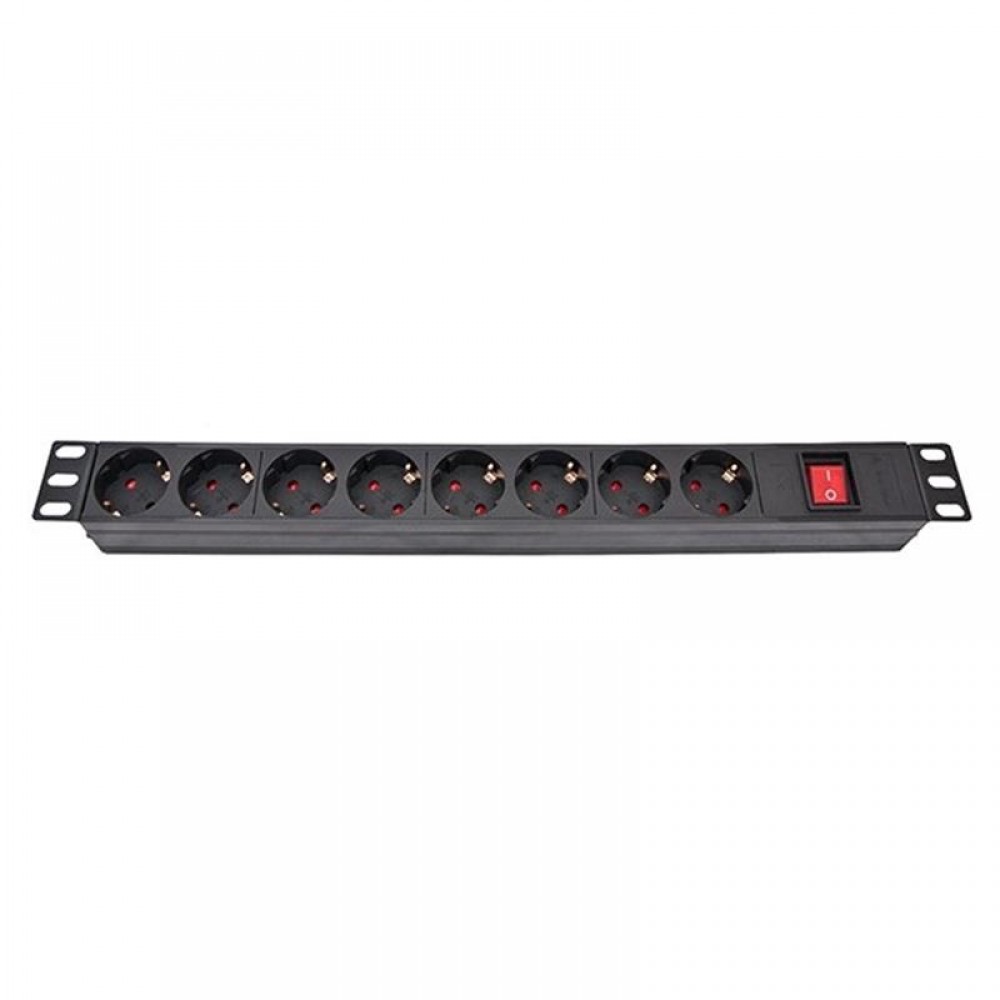 Блок розеток Atcom 1U 19" (PDU-8W-CN-WS) 8 розеток, с выключателем, ал. корпус, немецкий тип, без кабеля