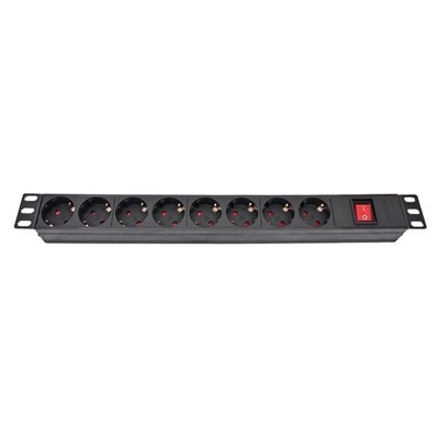 Блок розеток Atcom 1U 19" (PDU-8W-CN-WS) 8 розеток, с выключателем, ал. корпус, немецкий тип, без кабеля