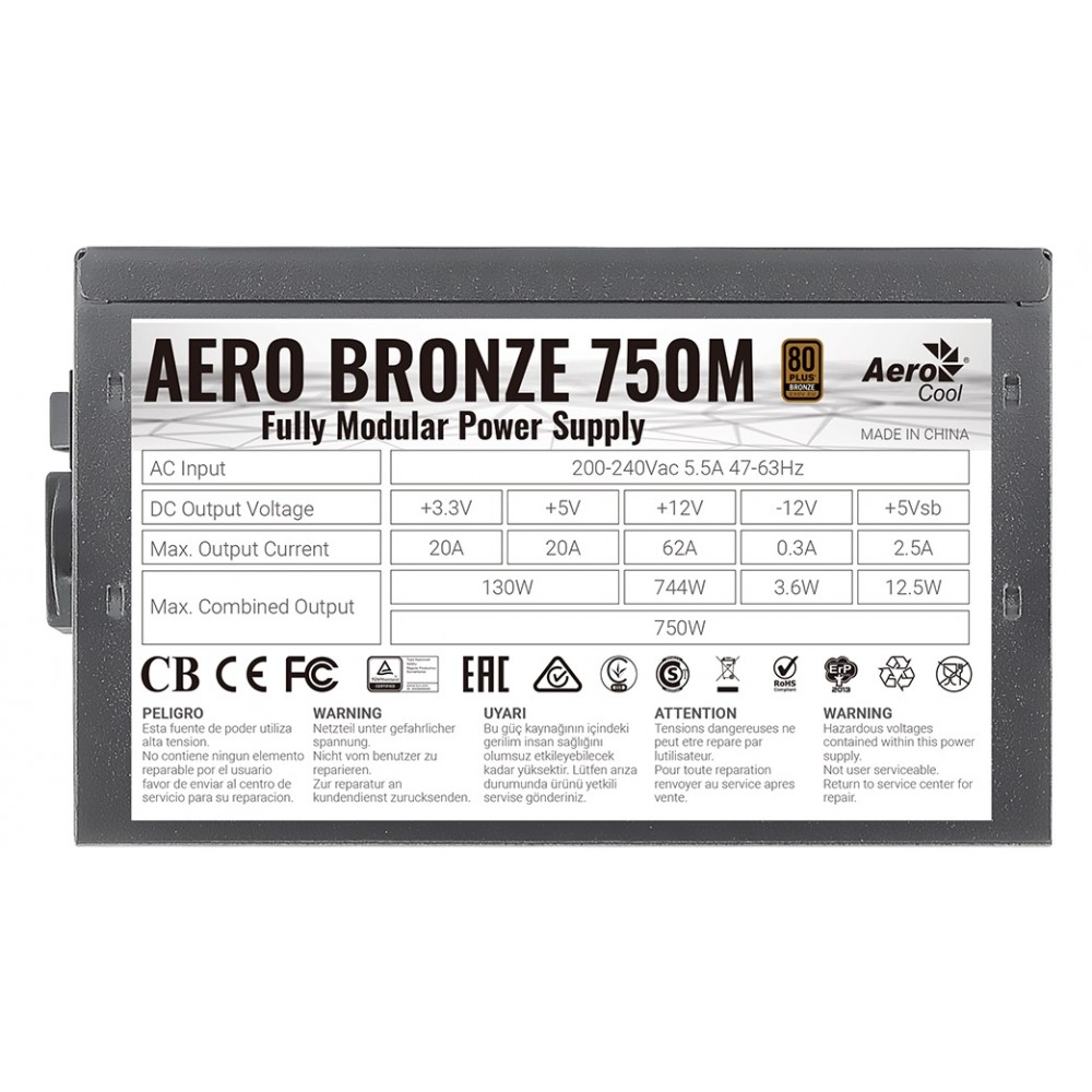 Блок живлення AeroCool Aero Bronze 750M Fully Modular (ACPB-AR75AEC.1M) 750W