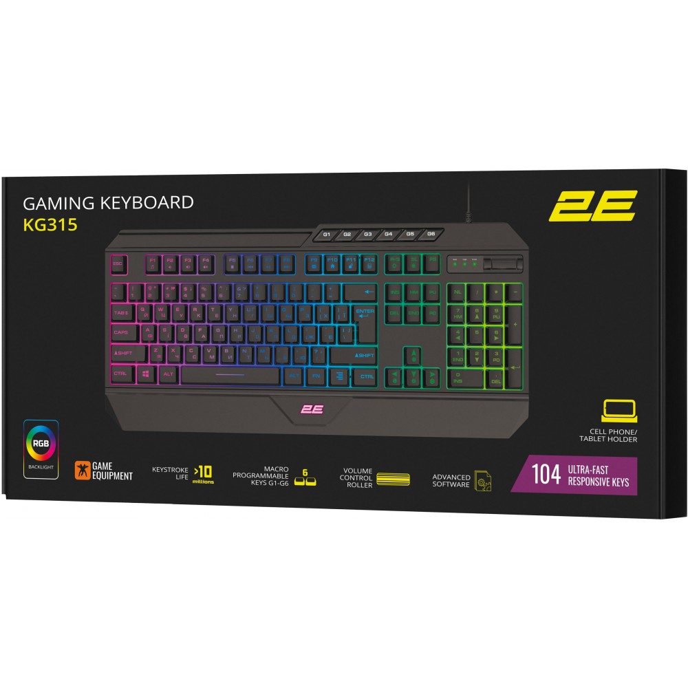 Клавіатура 2E Gaming KG315 RGB USB Black Ukr (2E-KG315UBK)