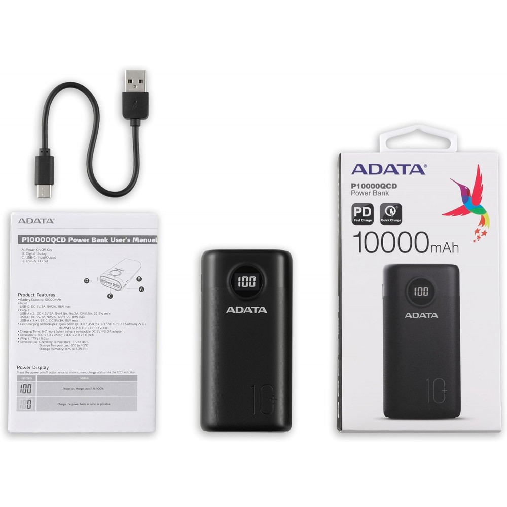 Універсальна мобільна батарея A-DATA P10000QCD 10000mAh Black (AP10000QCD-DGT-CBK)