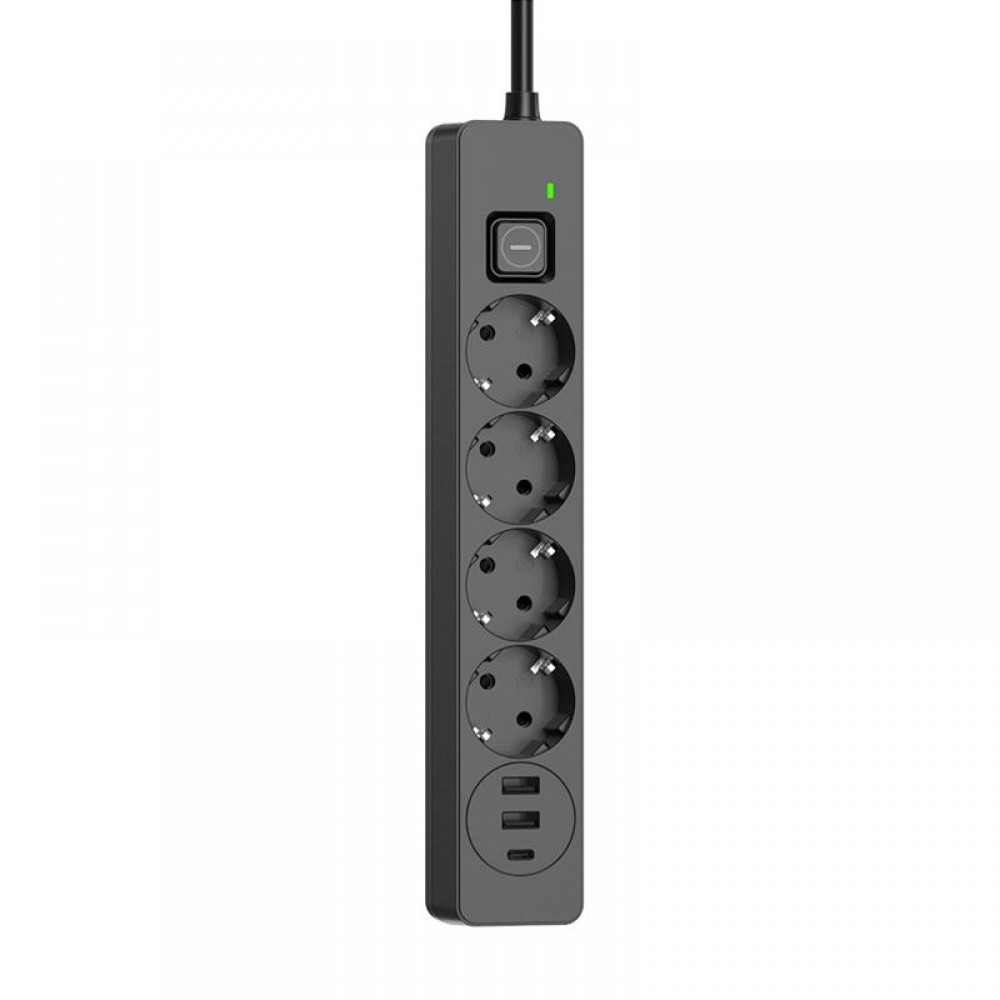 Фільтр живлення ColorWay CW-CHE432PDB 4 розетки, 3USB (2USB-A + 1 TYPE-C) (24W), 2м, Black