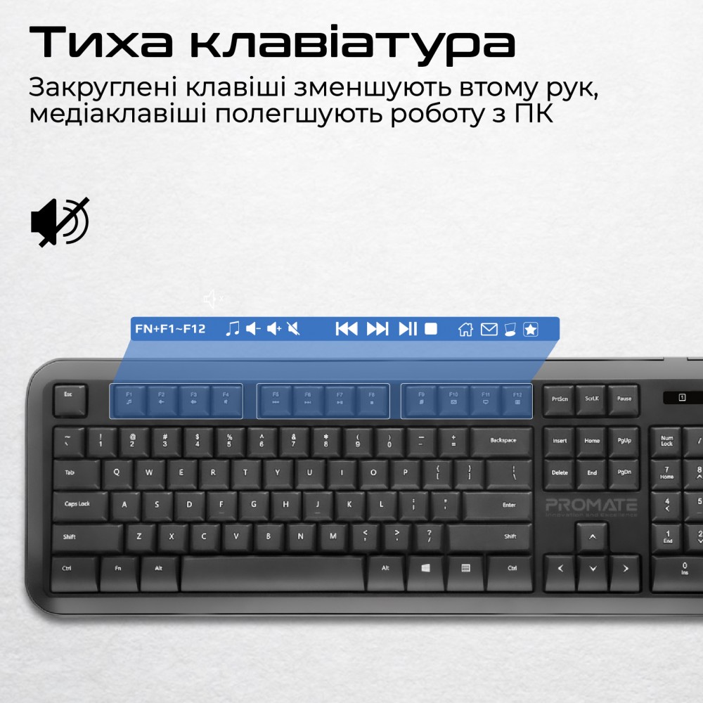 Комплект (клавиатура, мышка) беспроводной Promate ProCombo-6 Black