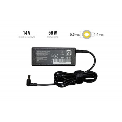 Адаптер питания 1StCharger для ноутбука Samsung 14V 56W 4A 6.5x4.4 + каб.живл. (AC1STSA56WD2)