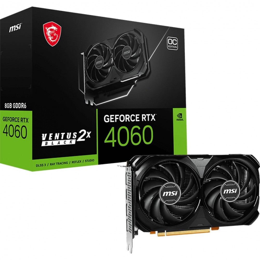 Видеокарта GF RTX 4060 8GB GDDR6 Ventus 2X Black OC MSI (GeForce RTX 4060 VENTUS 2X BLACK 8G OC)