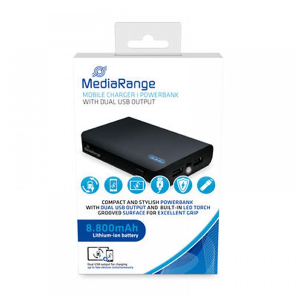 Универсальная мобильная батарея MediaRange 8800mAh with LED torch Black (MR752)