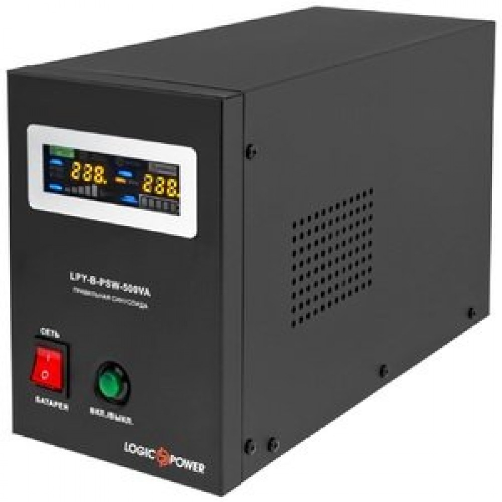 ДБЖ LogicPower LPY-B-PSW-500VA+ (350Вт)5A/10A, Lin.int., AVR, 2 x евро, LCD, метал, з правильною синусоїдою 12V