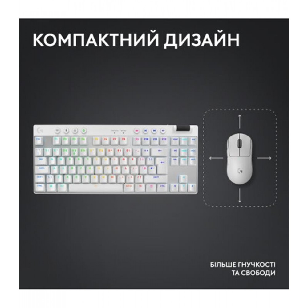 Клавiатура Logitech G PRO X TKL Lightspeed White Tactile (920-012148)