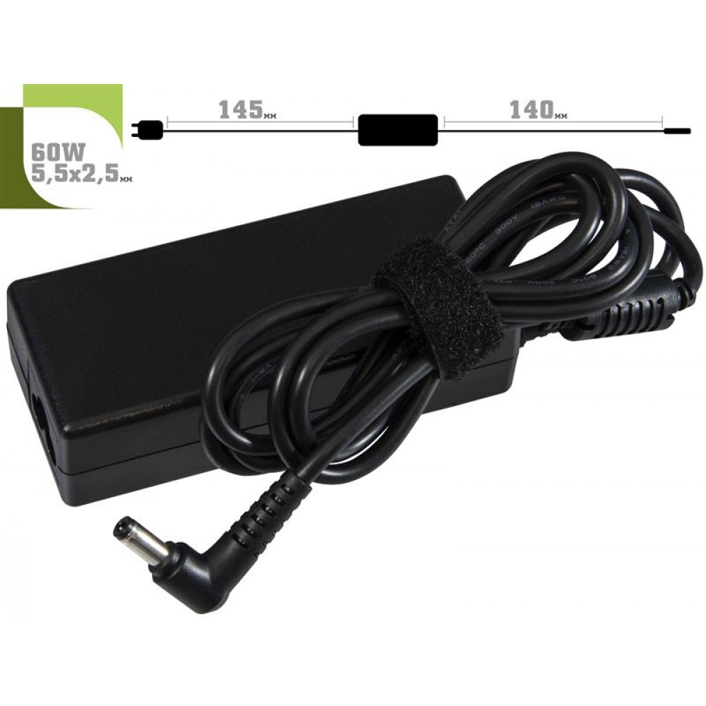 Адаптер питания 1StCharger для ноутбука Dell 19V 60W 3.16A 5.5х2.5мм + каб.живл. (AC1STDE60WD)