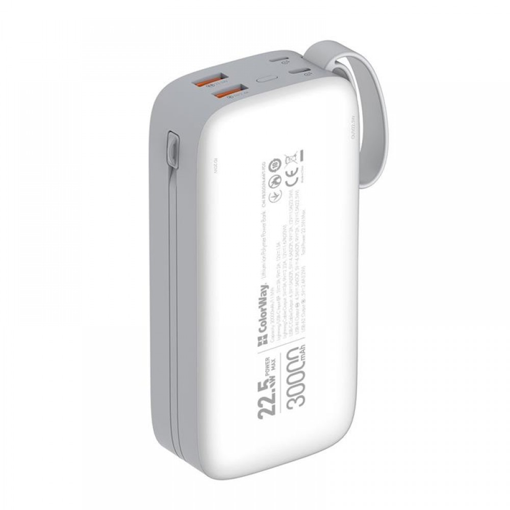 Універсальна мобільна батарея ColorWay 30000mAh White (CW-PB300LPA4WT-PDD)