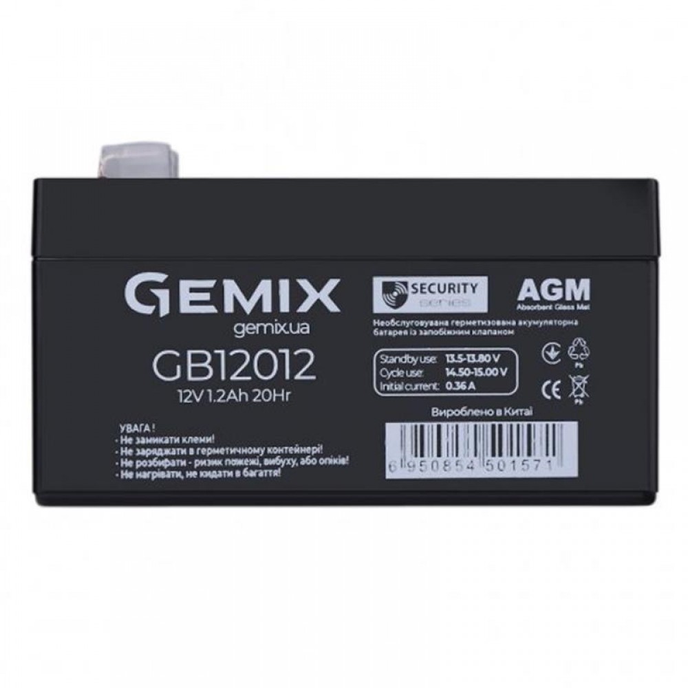 Аккумуляторная батарея Gemix 12V 1.2AH (GB12012), Black, AGM