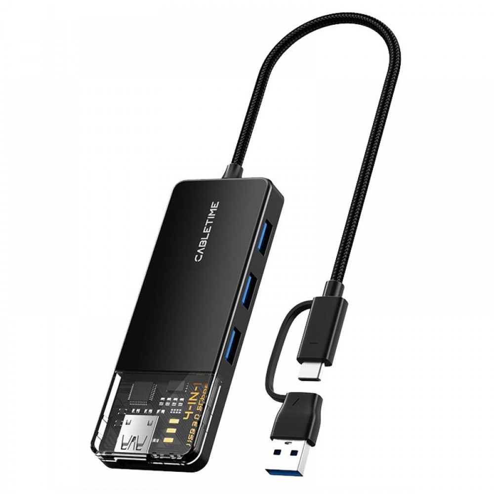 Концентратор Cabletime USB C/A – 4 Port USB 3.0, 5Gbps, 0.15 m (CB05B)