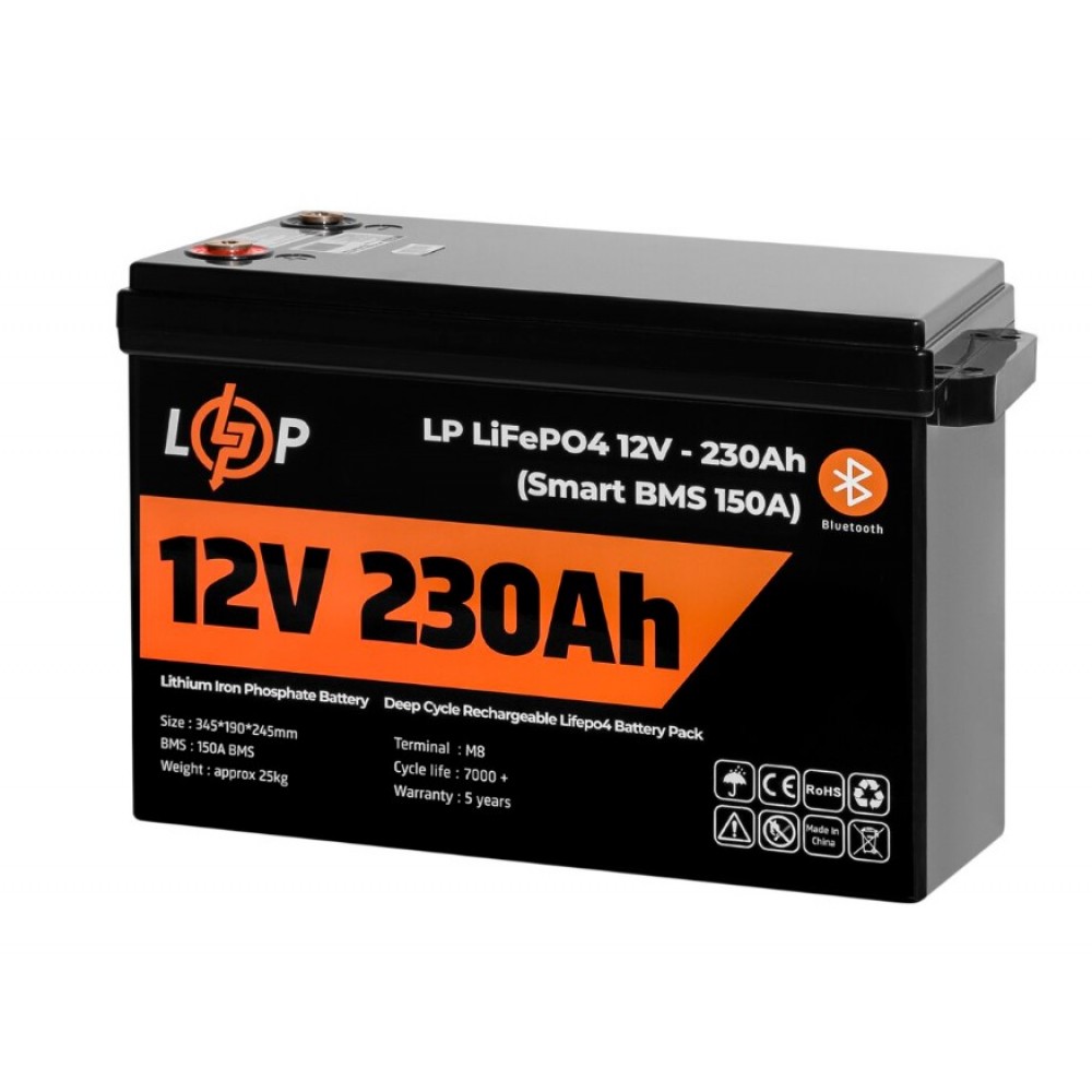 Аккумуляторная батарея LogicPower 12V 230 AH (2944Wh) Smart BT для ИБП (BMS 150A/75А) LiFePO4