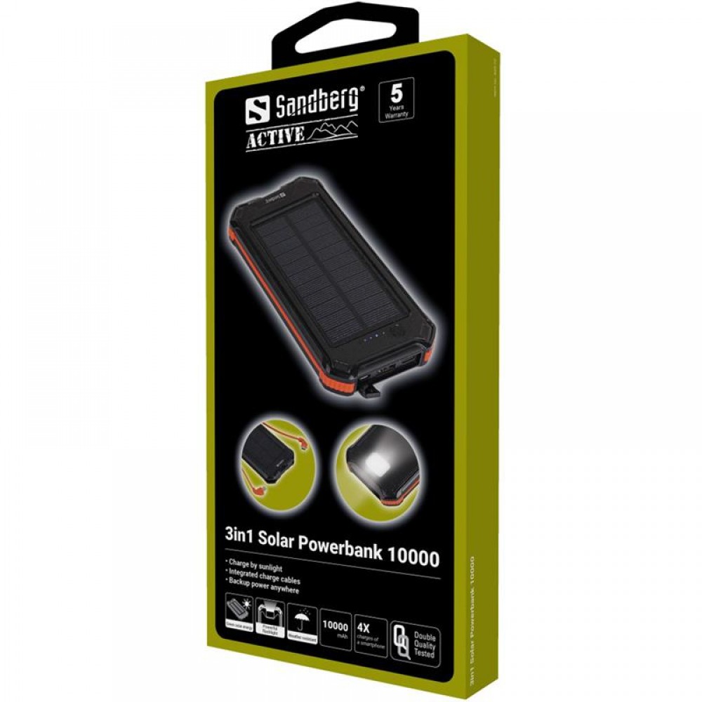 Универсальная мобильная батарея Sandberg 3in1 Solar Powerbank 10000mAh Black (420-72)