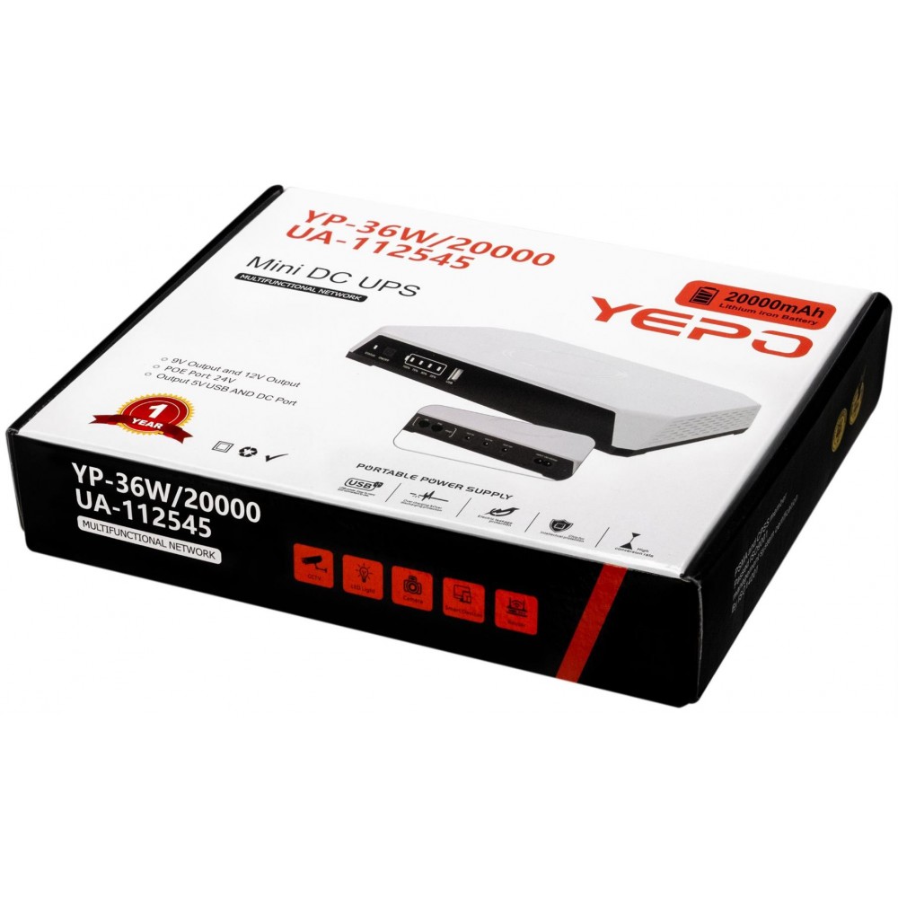 Источник бесперебойного питания Yepo Mini DC-UPS YP-36W/20000mAh LiFePO4 DC-5V/9V/12V (UA-112545)