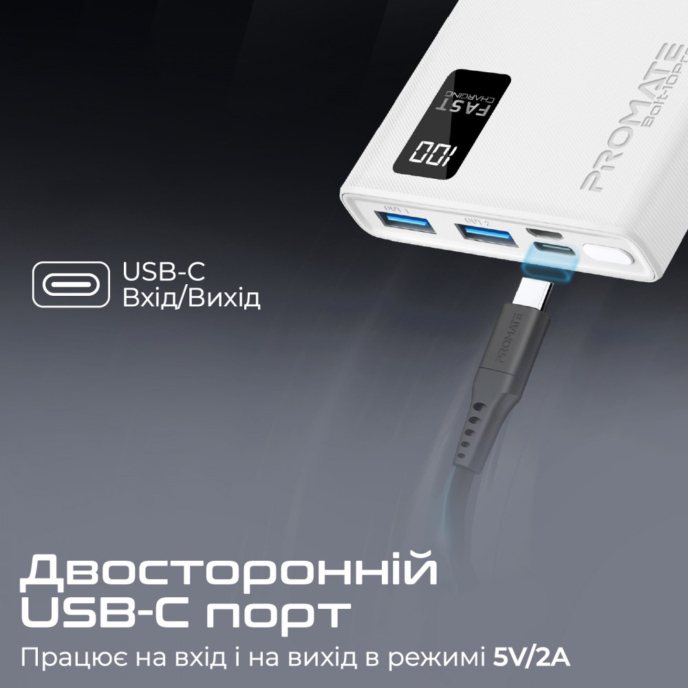 Универсальная мобильная батарея Promate Bolt-10Pro White 10000mAh