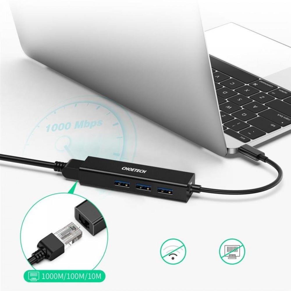 Сетевой адаптер Choetech HUB-U02 4-In-1 USB-C to RJ45