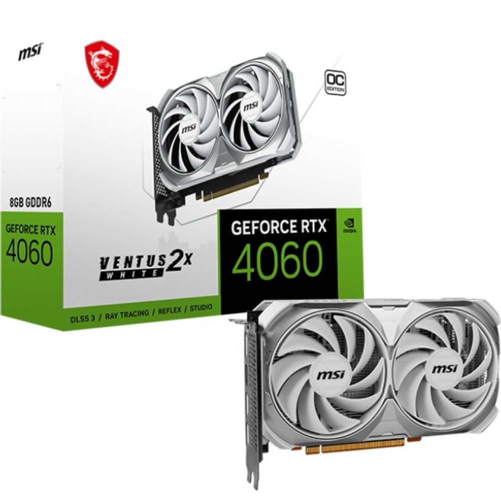 Видеокарта GF RTX 4060 8GB GDDR6 Ventus 2X White OC MSI (GeForce RTX 4060 VENTUS 2X WHITE 8G OC)