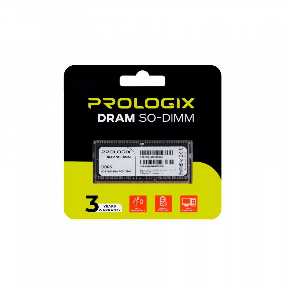 Модуль памяти SO-DIMM 4GB/1600 DDR3L Prologix (PRO4GB1600D3S)