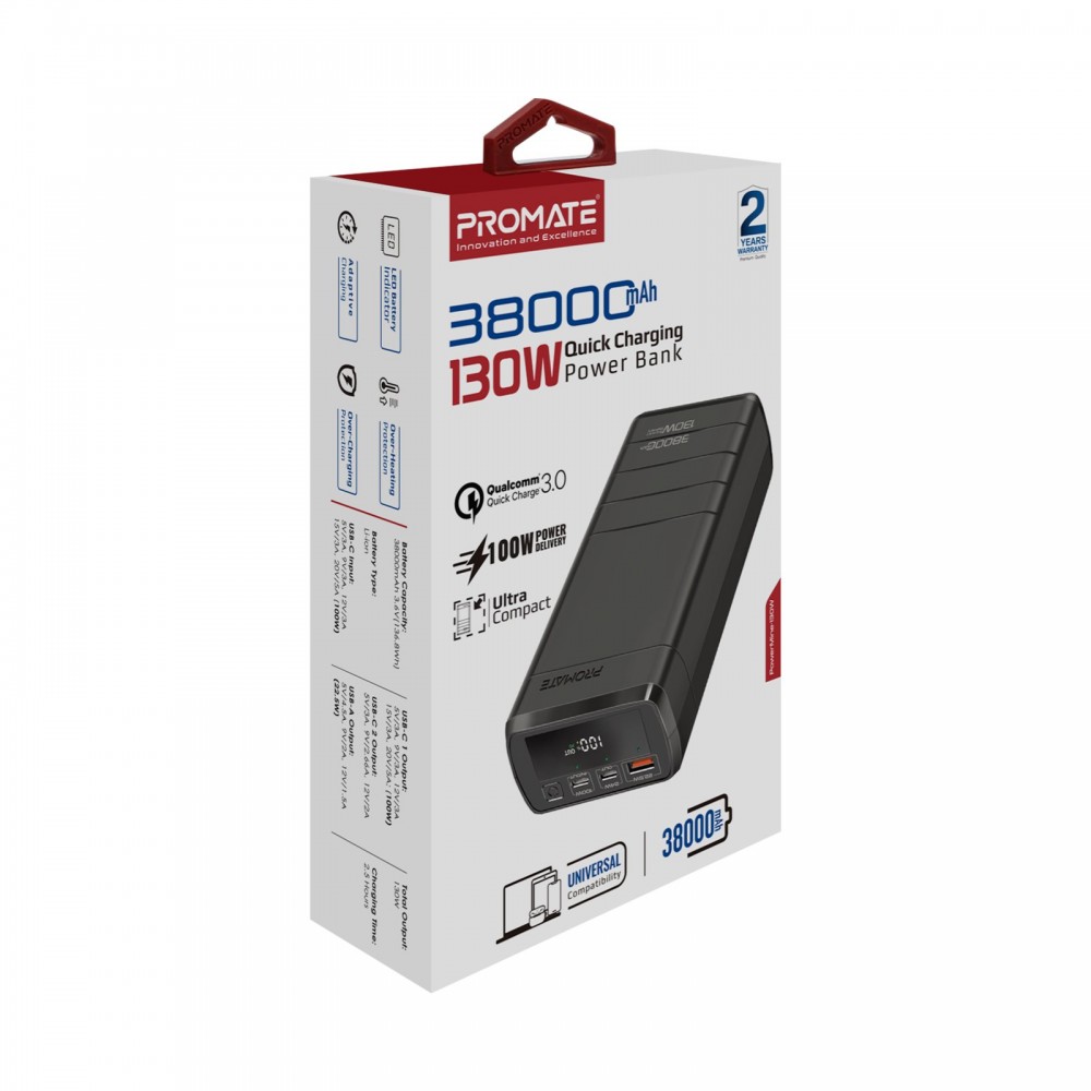 Универсальная мобильная батарея Promate PowerMine-130 Black 38000mAh