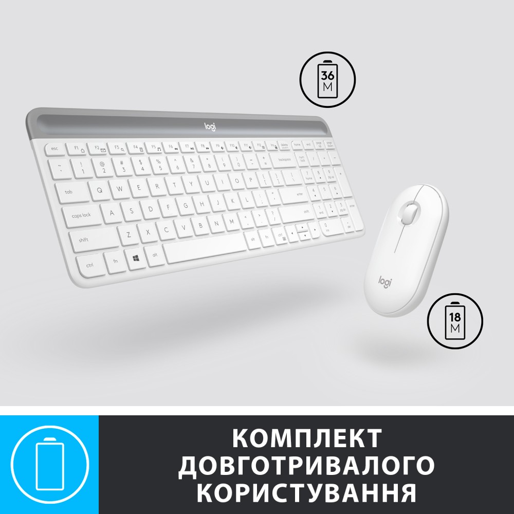 Комплект (клавиатура, мышка) беспроводной Logitech MK470 White USB (920-009205)