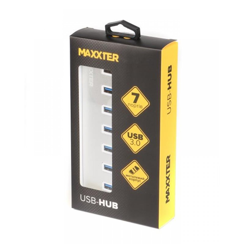 Концентратор USB 3.0 Maxxter 7хUSB3.0 Silver (HU3A-7P-01)