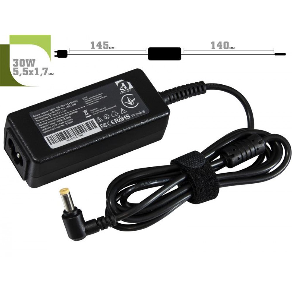 Блок живлення 1StCharger для ноутбука Dell 19V 30W 1.58A 5.5х1.7мм + каб.живл. (AC1STDE30WC)