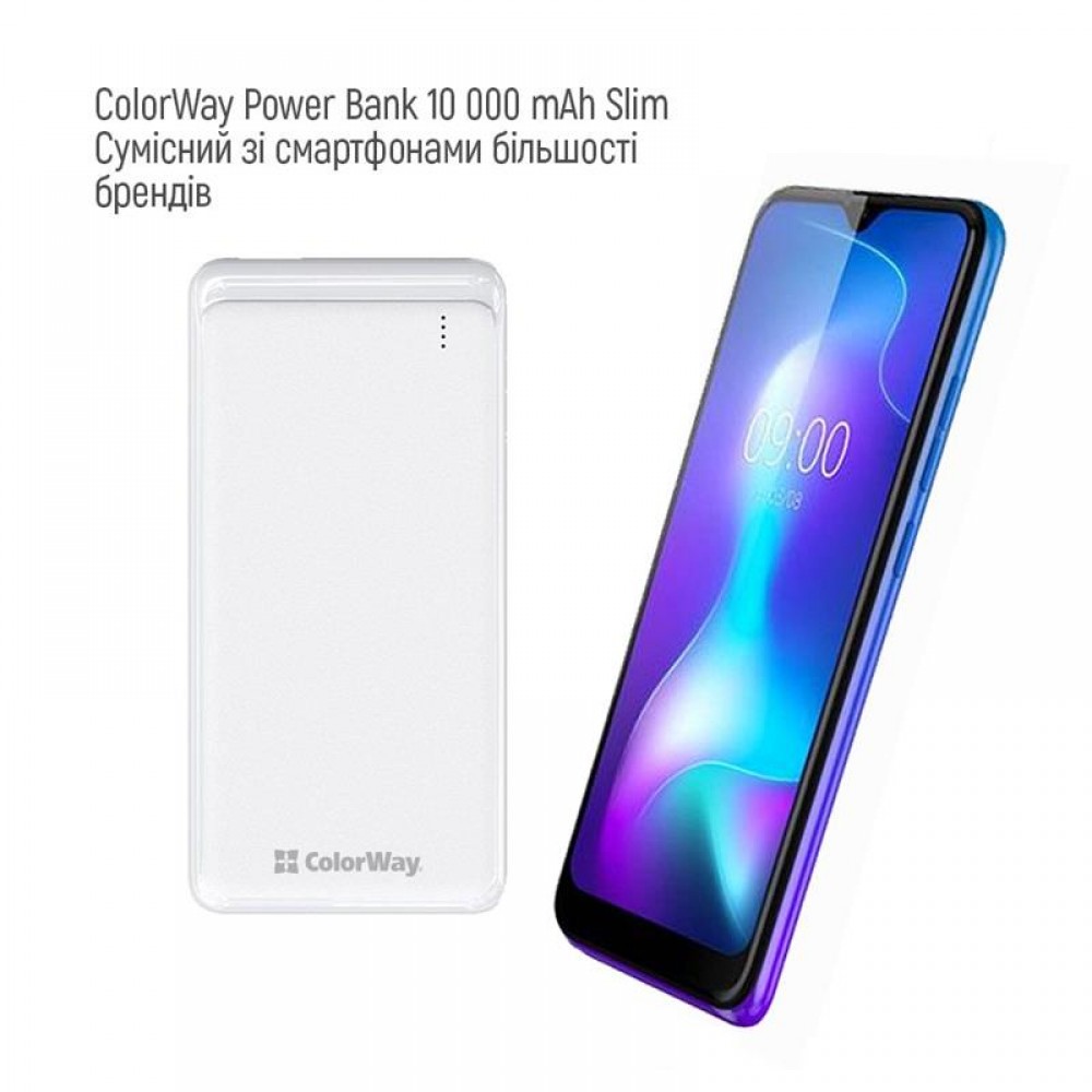 Power Bank ColorWay Slim PD 10000mAh White (CW-PB100LPG3WT-PD)