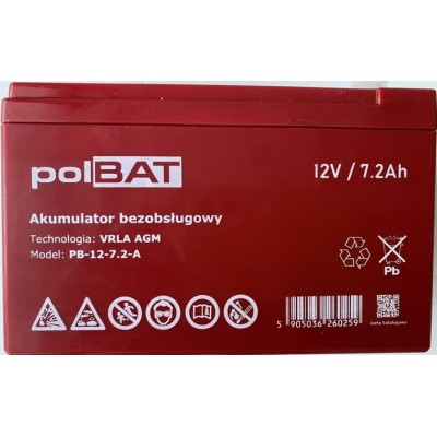 Аккумуляторная батарея PolBAT 12V 7.2AH (PB-12-7,2-A) AGM