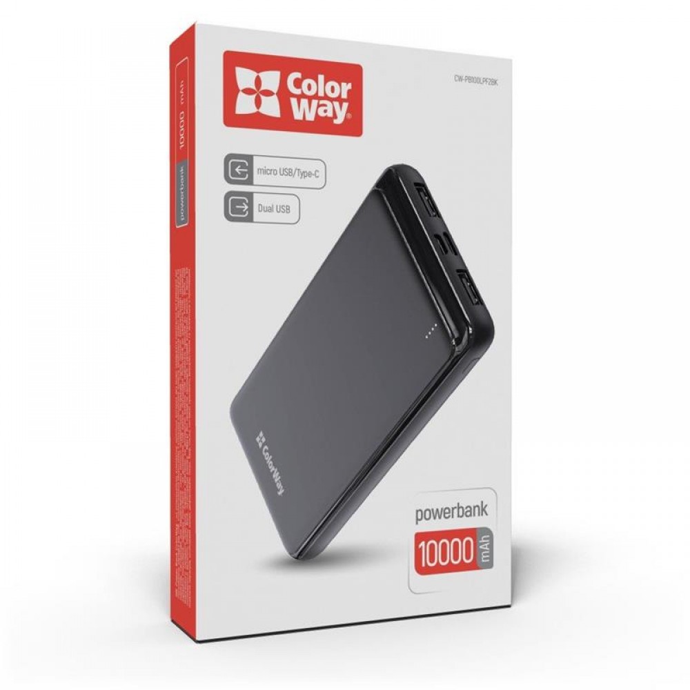 Power Bank ColorWay Slim 10000mAh Black (CW-PB100LPF2BK)