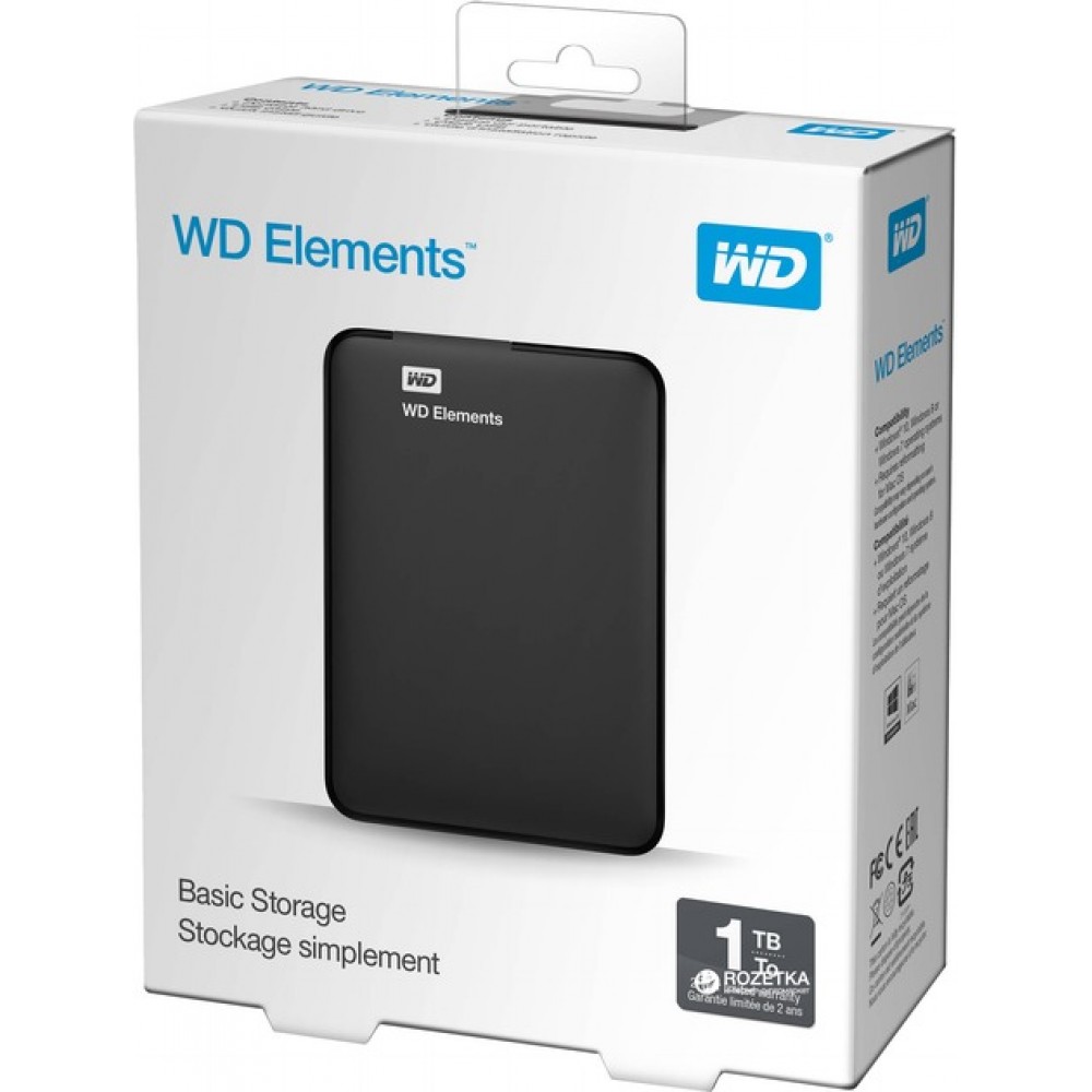 Внешний жесткий диск 2.5" USB 1.0TB WD Elements Black (WDBUZG0010BBK-WESN)