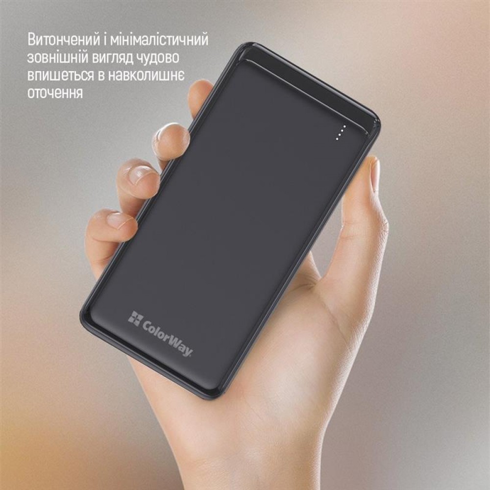 Power Bank ColorWay Slim 10000mAh Black (CW-PB100LPF2BK)