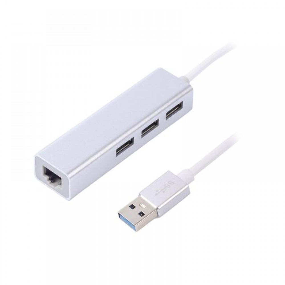 Концентратор USB Maxxter 3хUSB3.0, RJ-45, металл, Grey (NEAH-3P-01)