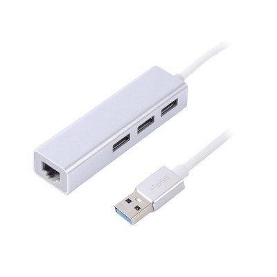 Концентратор USB Maxxter 3хUSB3.0, RJ-45, металл, Grey (NEAH-3P-01)