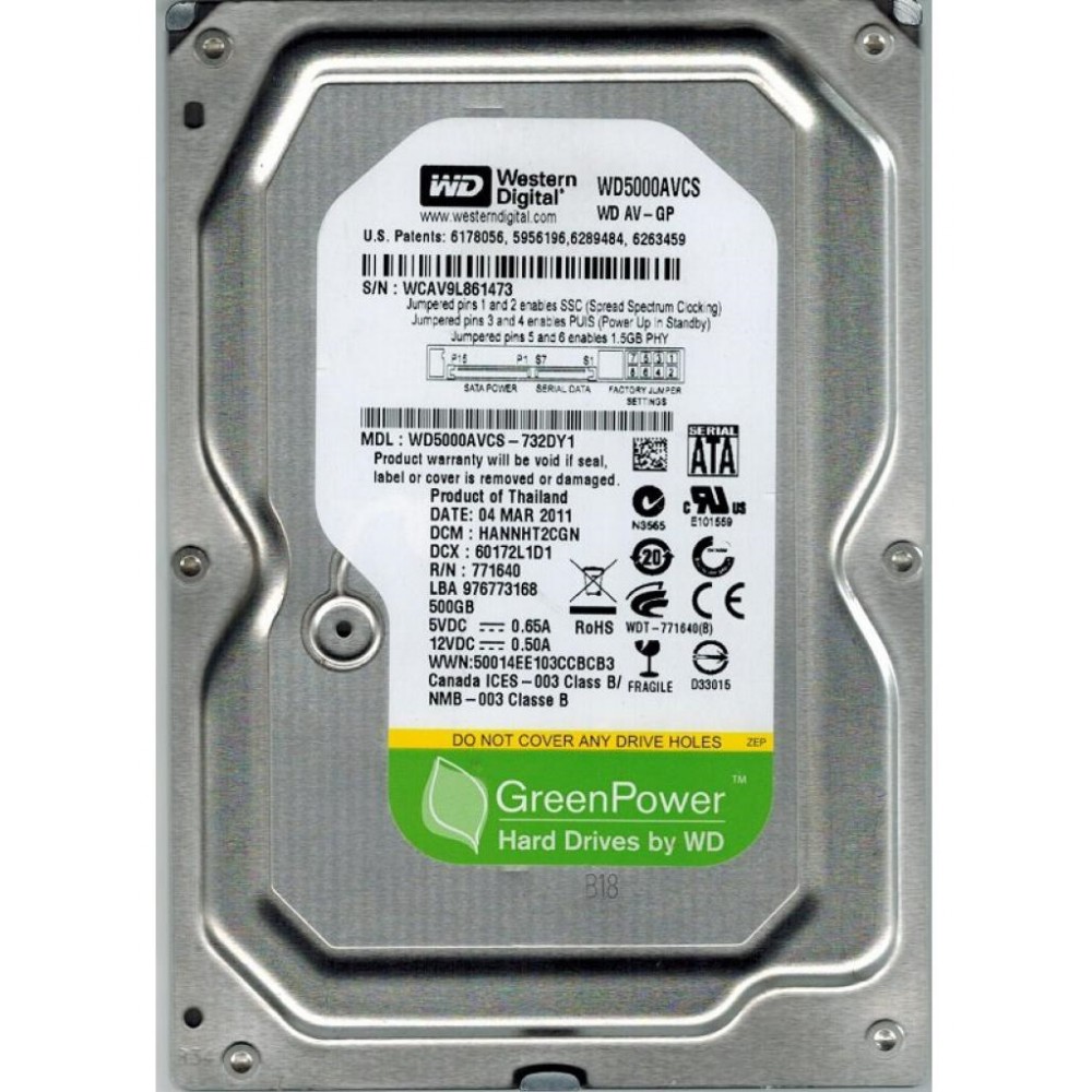 Накопитель HDD SATA 500GB WD AV-GP 5400rpm 16MB (WD5000AVCS) Refurbished