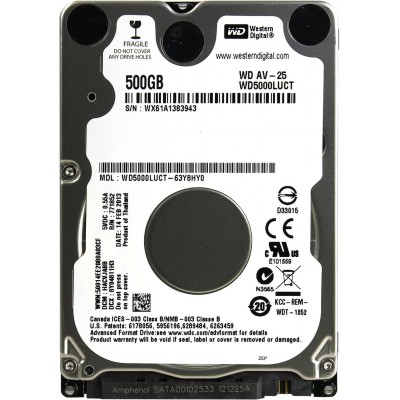 Накопитель HDD 2.5" SATA 500GB WD AV-25 16MB 5400rpm (WD5000LUCT) Refurbished