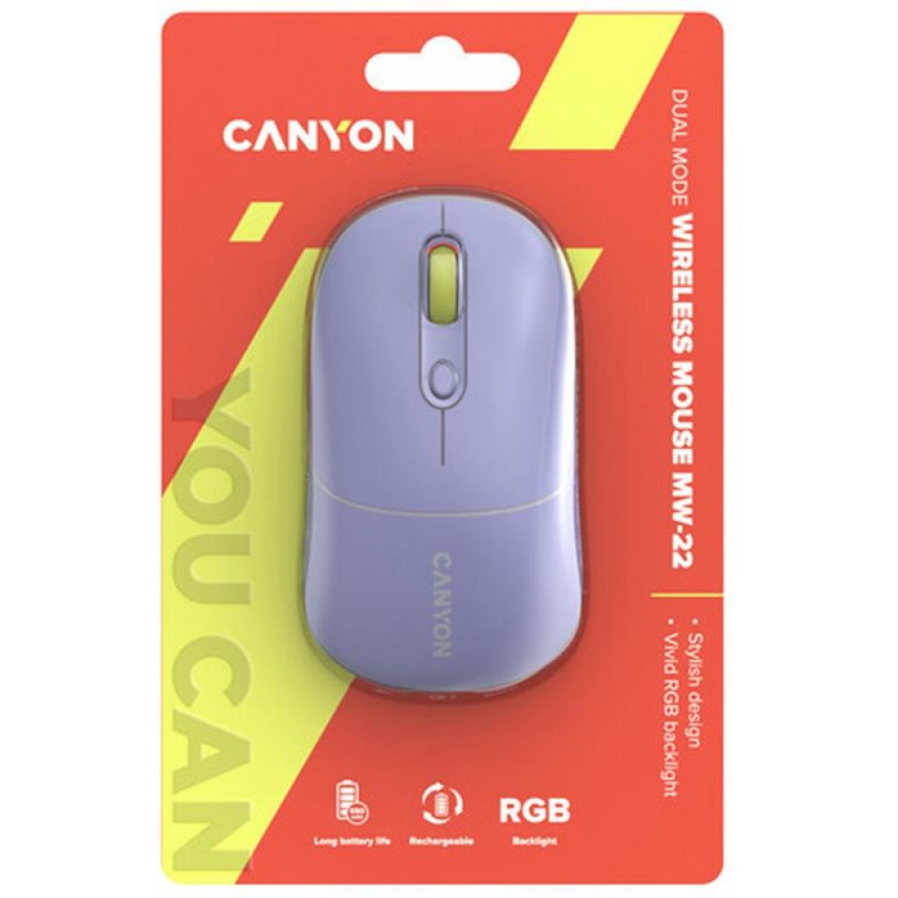 Мышь беспроводная Canyon MW-22 Dual Band RGB Wireless Mountain Lavender (CNS-CMSW22ML)