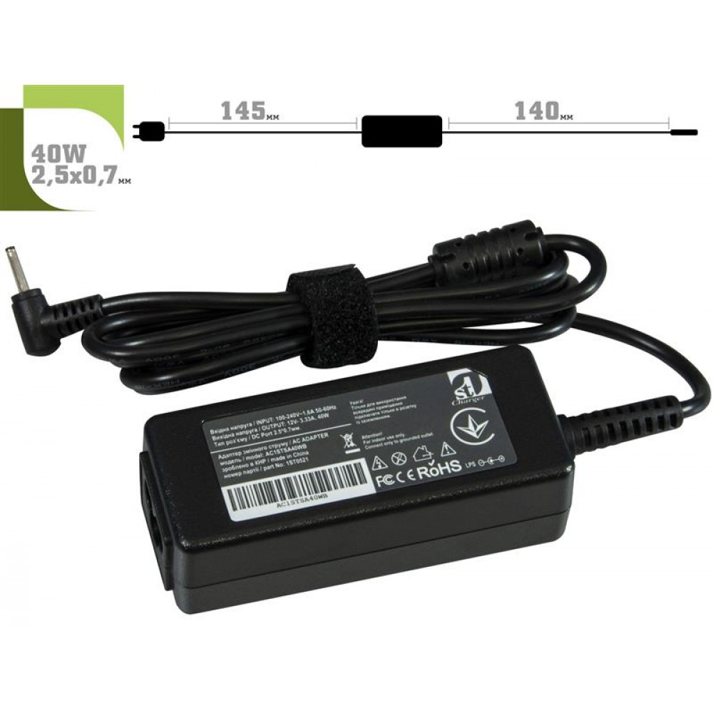 Адаптер питания 1StCharger для ноутбука Samsung 12V 40W 3.33A 2.5х0.7мм + каб.живл. (AC1STSA40WB)