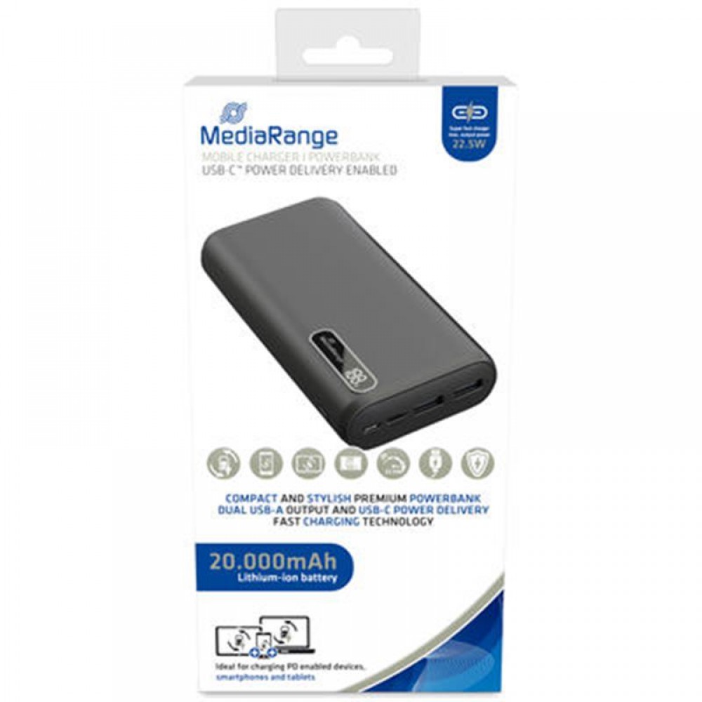 Универсальная мобильная батарея MediaRange 20000mAh Black (MR756)