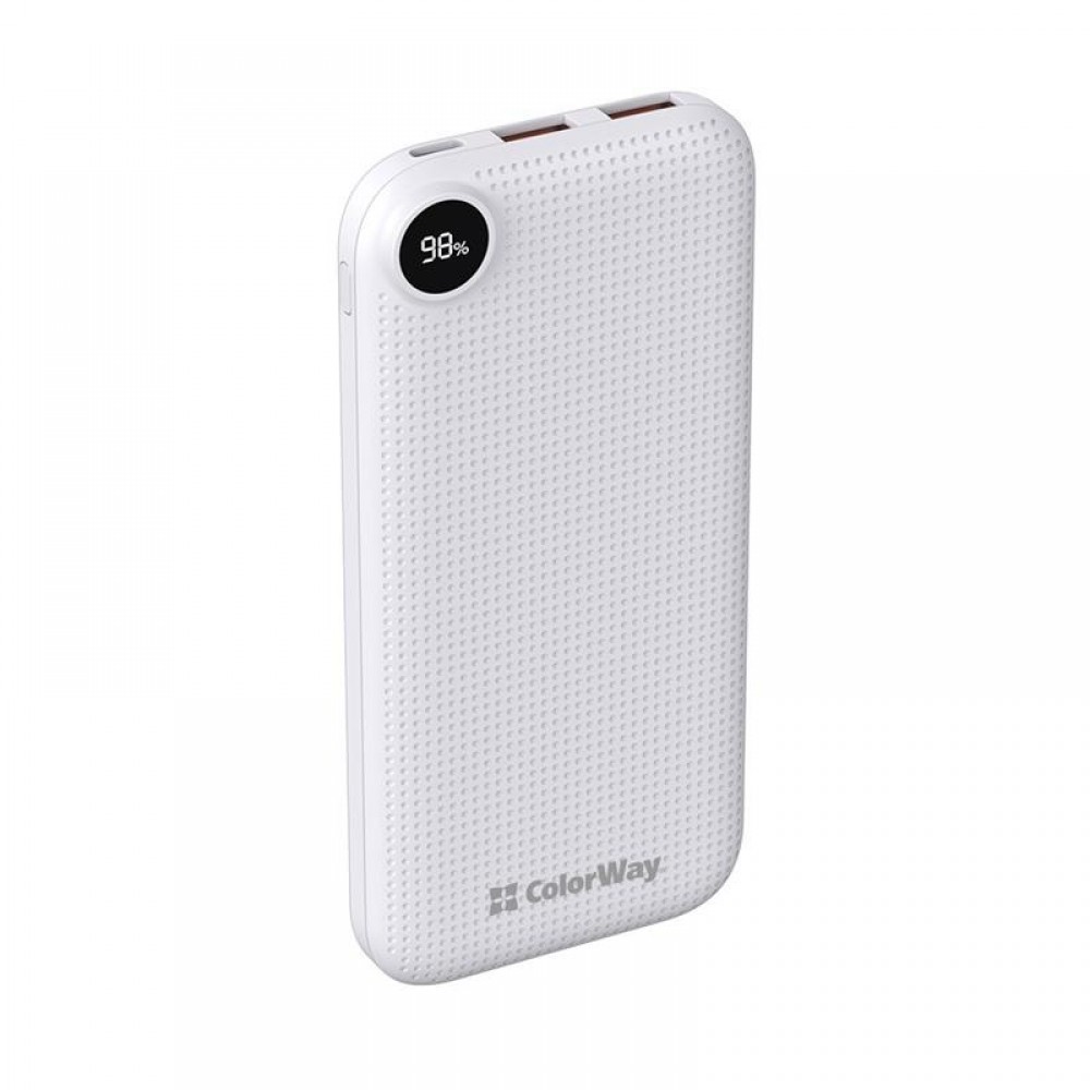 Power Bank ColorWay Slim, LCD 10000mAh White (CW-PB100LPH2WT-D)