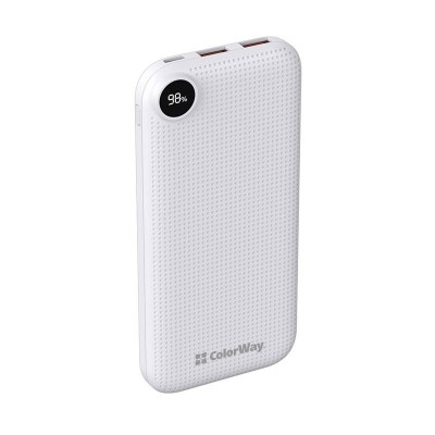 Power Bank ColorWay Slim, LCD 10000mAh White (CW-PB100LPH2WT-D)