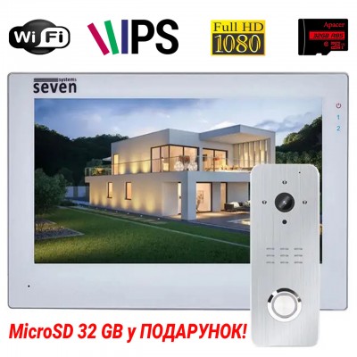 Комплект Wi-Fi домофона 7 дюймов с вызывной панелью SEVEN DP-7577/07Kit white