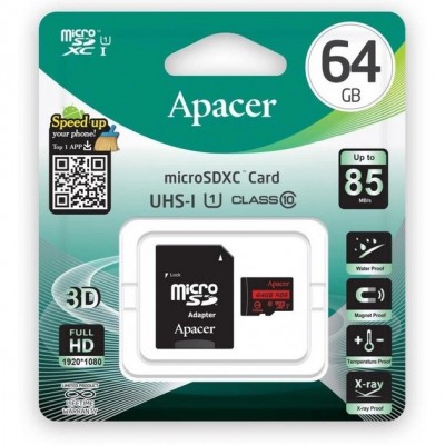 Карта памяти microSDXC Apacer 64 GB class 10 UHS-1