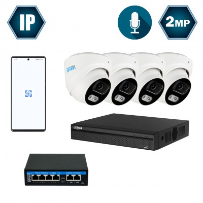 Комплект IP-видеонаблюдения Dahua на 4 купольные 2 Мп IP-камеры DH-IP1114OW-2MP