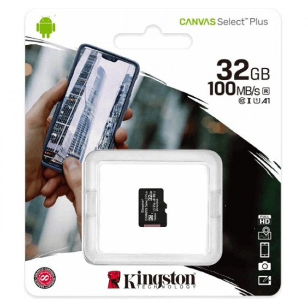 Карта памяти microSDHC Kingston Canvas Select Plus 32 GB Class 10 А1 UHS-1